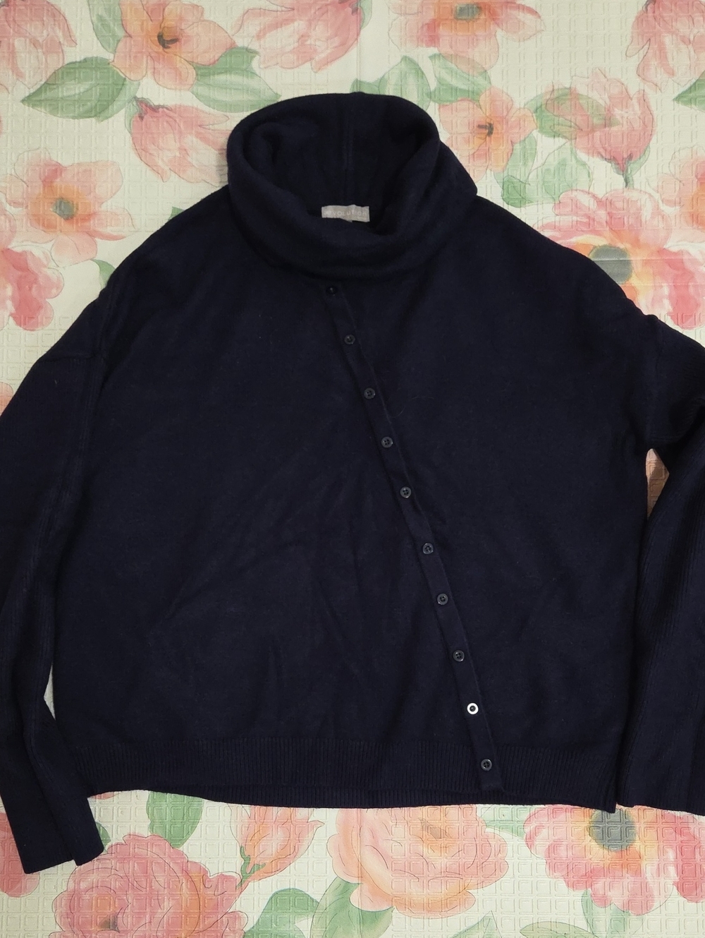 Women's Navy Button-Detailed Turtleneck Sweater